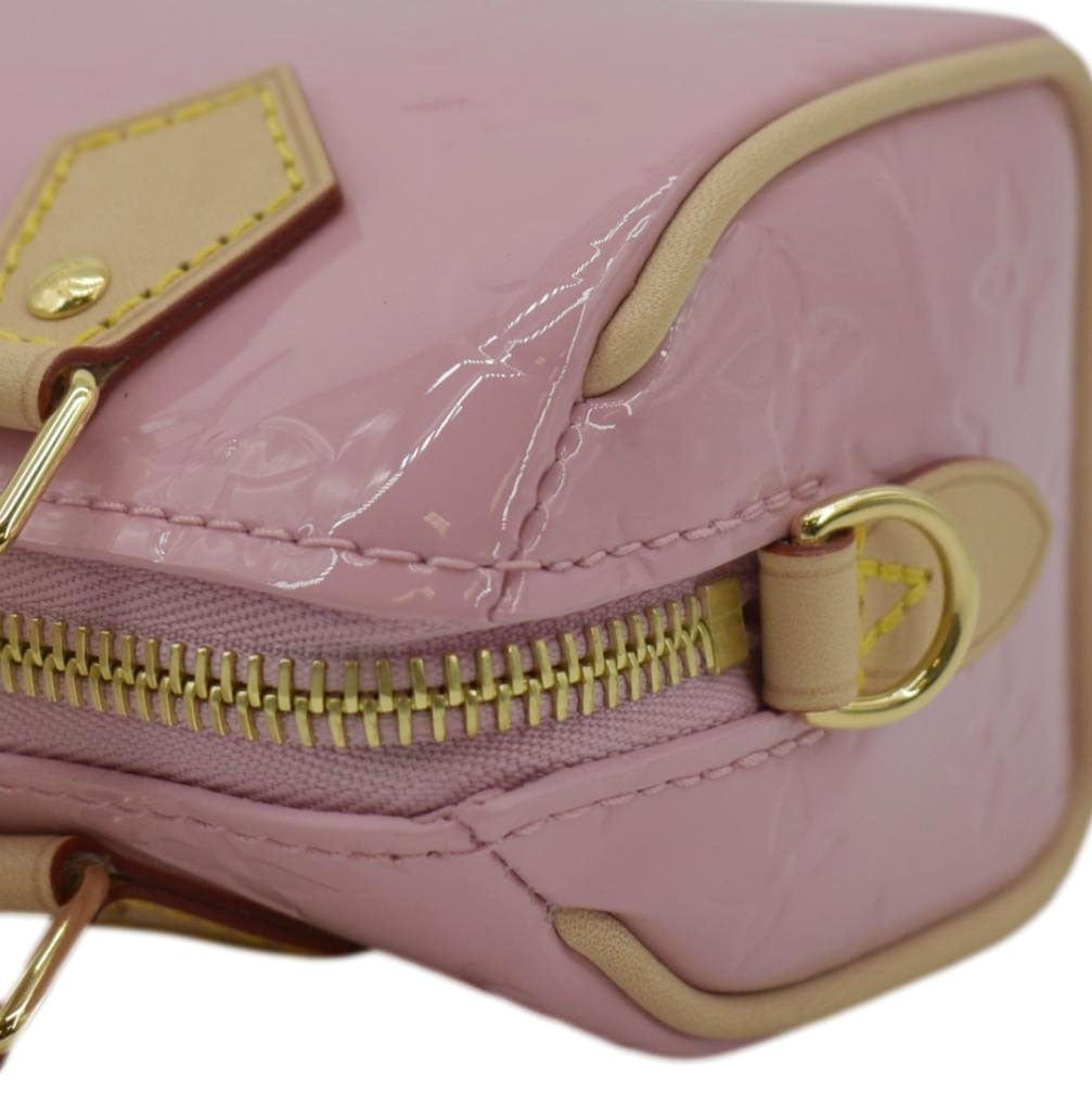 LOUIS VUITTON Nano Speedy Monogram Vernis Crossbody Bag Light Mochi Pink