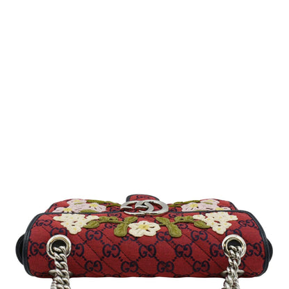 GUCCI GG Marmont Small Floral Embroidered Canvas Crossbody Bag Red 443497