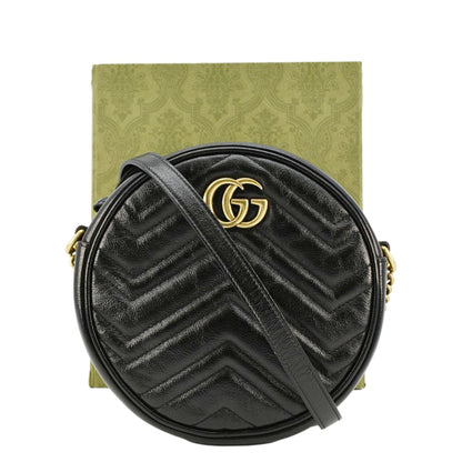 GUCCI GG Marmont Mini Round Leather Crossbody Bag Black 550154
