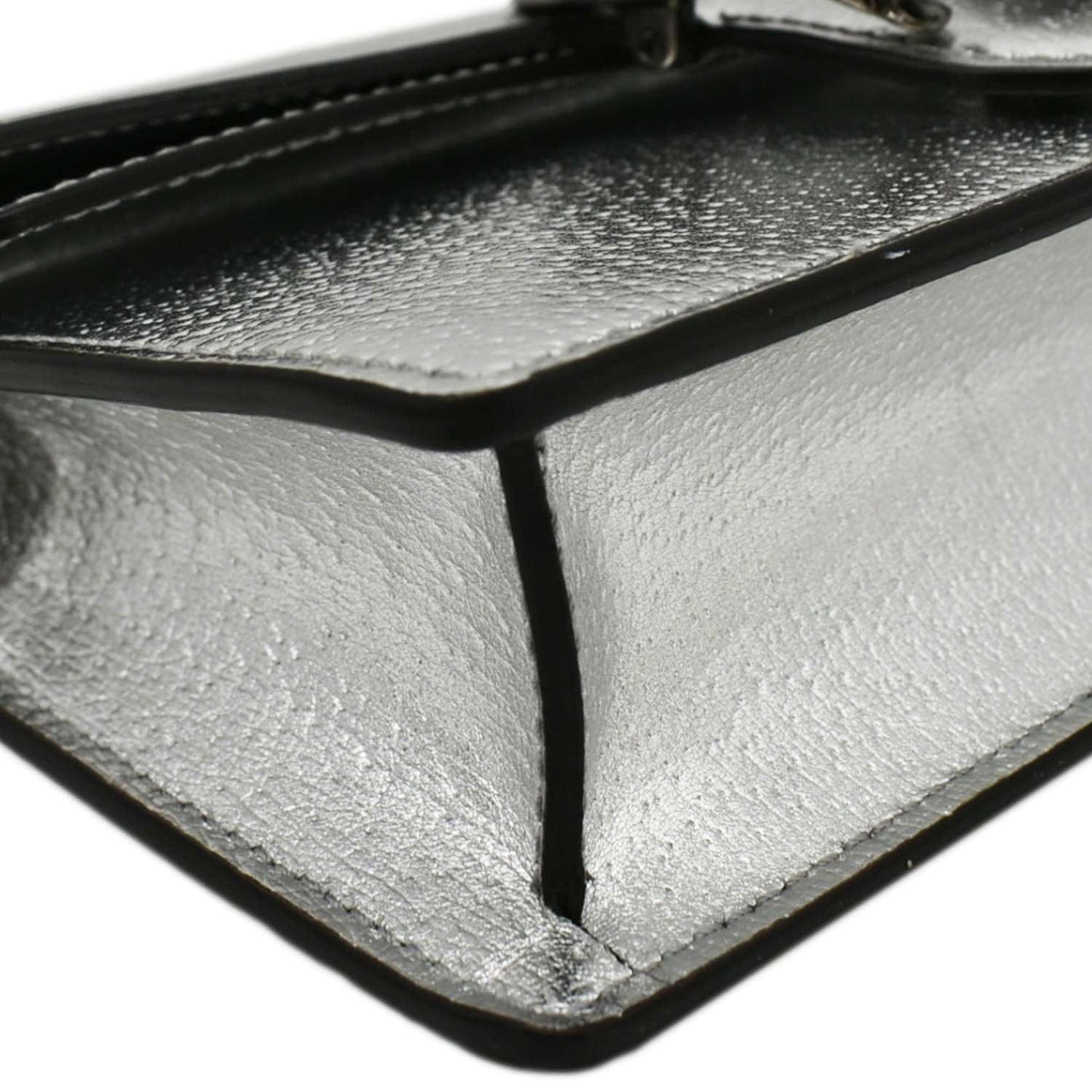 GUCCI Dionysus Super Mini Metallic Leather Crossbody Bag Silver 476432