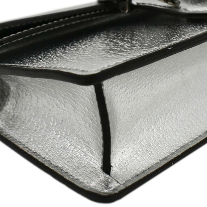 GUCCI Dionysus Super Mini Metallic Leather Crossbody Bag Silver 476432