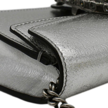 GUCCI Dionysus Super Mini Metallic Leather Crossbody Bag Silver 476432
