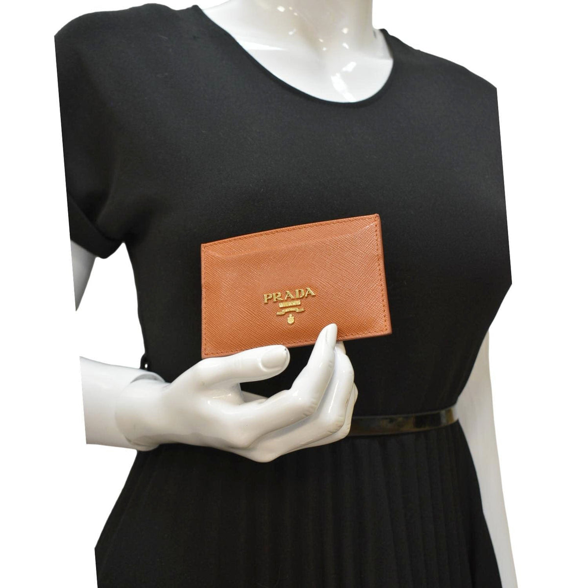 PRADA Saffiano Leather Card Holder Wallet Orange
