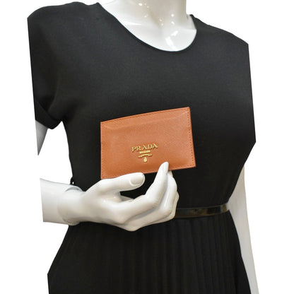 PRADA Saffiano Leather Card Holder Wallet Orange