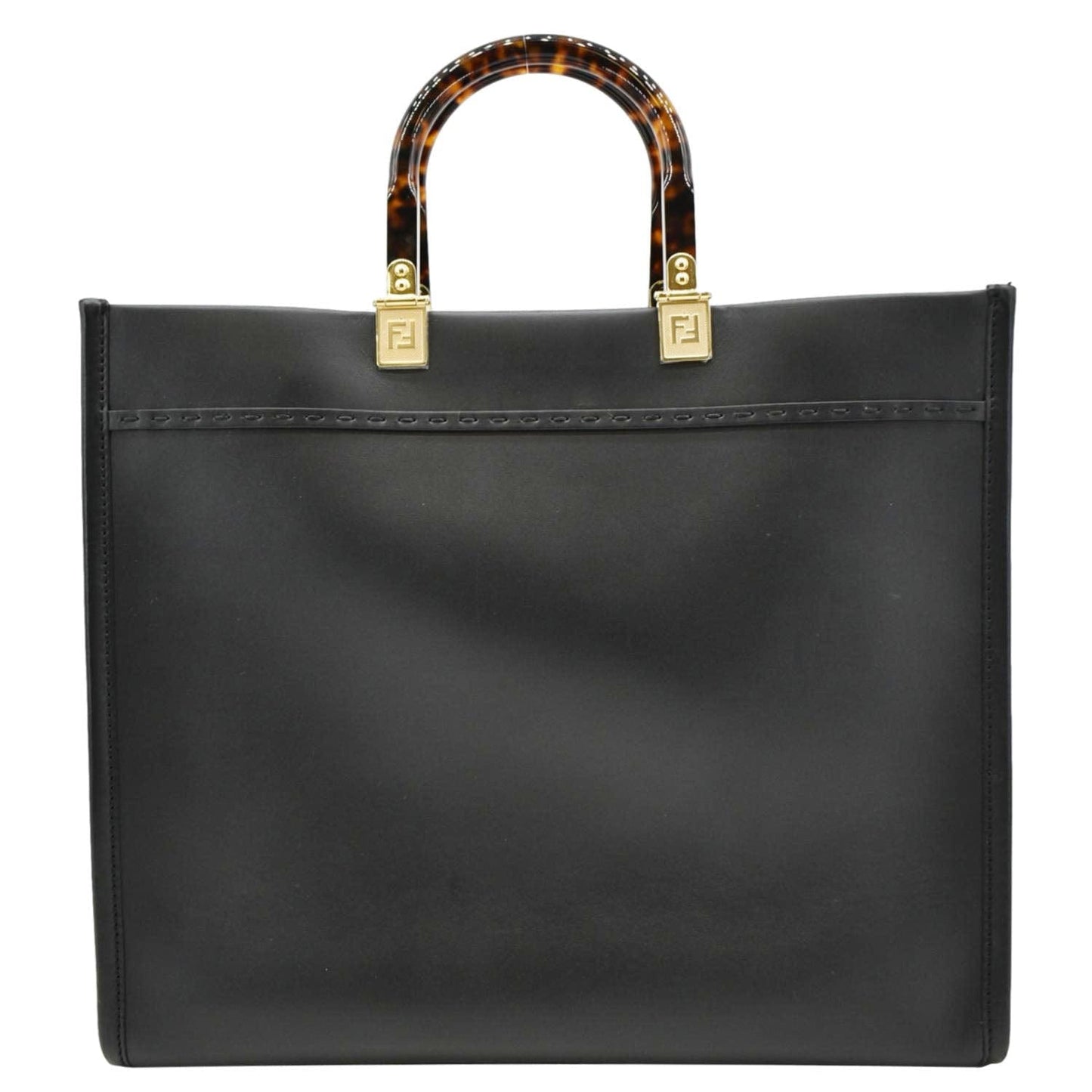 FENDI Sunshine Plexiglass Medium Leather Shopper Tote Bag Black