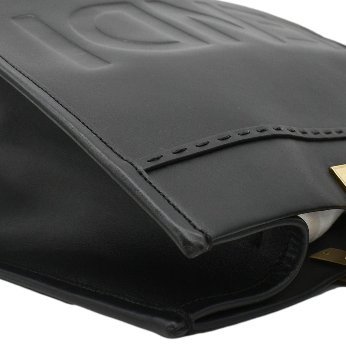 FENDI Sunshine Plexiglass Medium Leather Shopper Tote Bag Black
