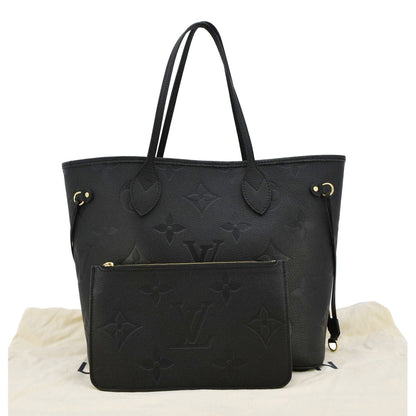 LOUIS VUITTON Neverfull MM Empreinte Leather Tote Shoulder Bag Black
