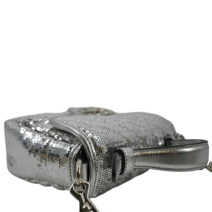 GUCCI GG Marmont Sequin Top Handle Crossbody Bag Silver 583571