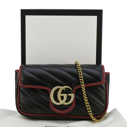 GUCCI GG Marmont Tourchon Mini Matelasse Leather Shoulder Crossbody Bag Black 574969