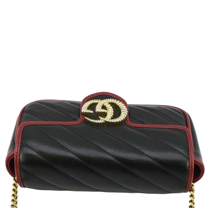 GUCCI GG Marmont Tourchon Mini Matelasse Leather Shoulder Crossbody Bag Black 574969