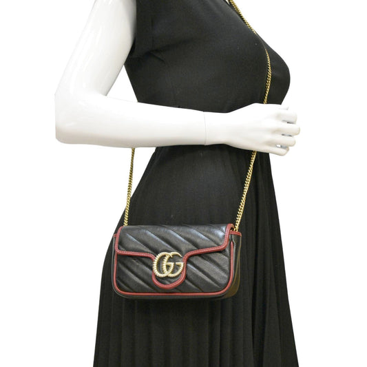 GUCCI GG Marmont Tourchon Mini Matelasse Leather Shoulder Crossbody Bag Black 574969