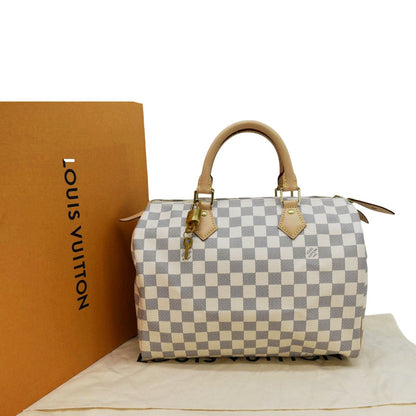 LOUIS VUITTON Speedy 30 Damier Azur Satchel Bag White