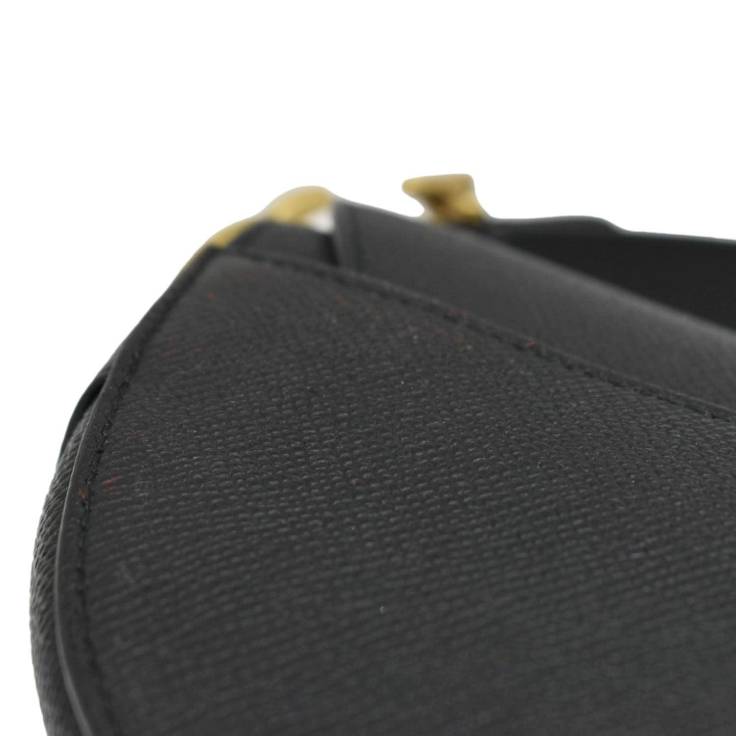 CHRISTIAN DIOR Saddle Grained Leather Satchel Shoulder Bag Black