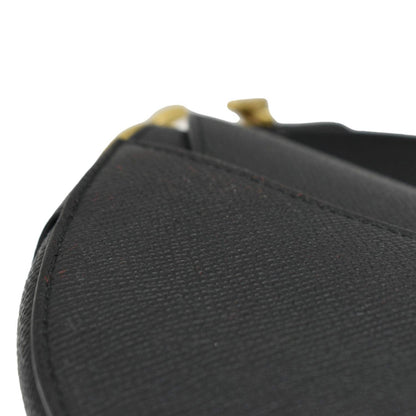 CHRISTIAN DIOR Saddle Grained Leather Satchel Shoulder Bag Black