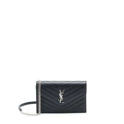 Saint Laurent/YSL Cassandra Matelasse Envelope Chain Wallet Grained Calfskin Black SHW