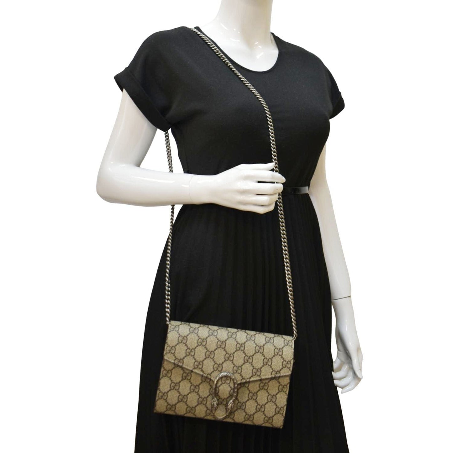 GUCCI Dionysus GG Supreme Crossbody Chain Wallet Beige 401231