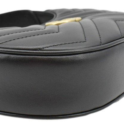 GUCCI GG Marmont Half Moon Mini Leather Shoulder Bag Black 699514