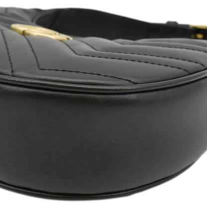 GUCCI GG Marmont Half Moon Mini Leather Shoulder Bag Black 699514
