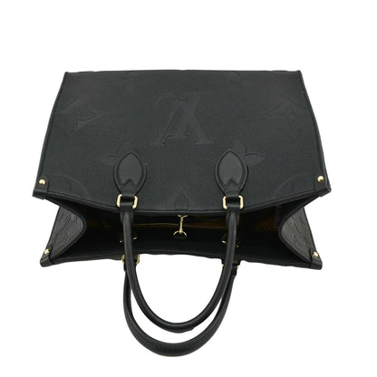 LOUIS VUITTON Onthego MM Giant Monogram Empreinte Leather Tote Bag Black