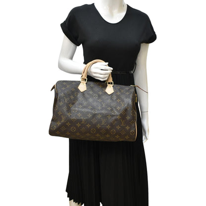 LOUIS VUITTON Speedy 35 Monogram Canvas Satchel Bag Brown