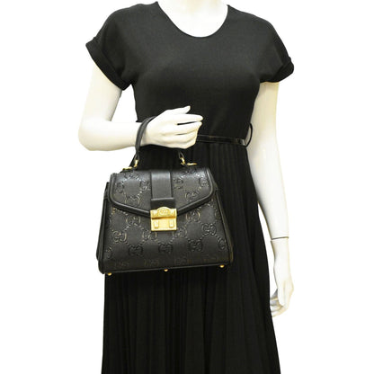 GUCCI Small GG Leather Top Handle Shoulder Bag Black 675791