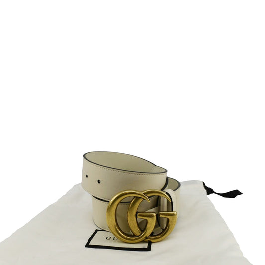 GUCCI Double G buckle Marmont Leather Belt Off White 400593 Size 70/28