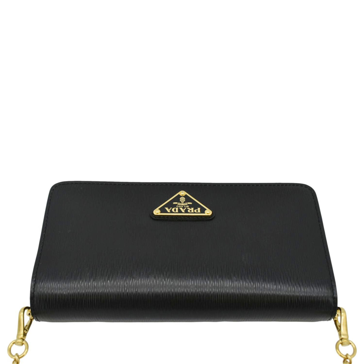 PRADA Wallet on Chain Leather Clutch Crossbody Bag Black