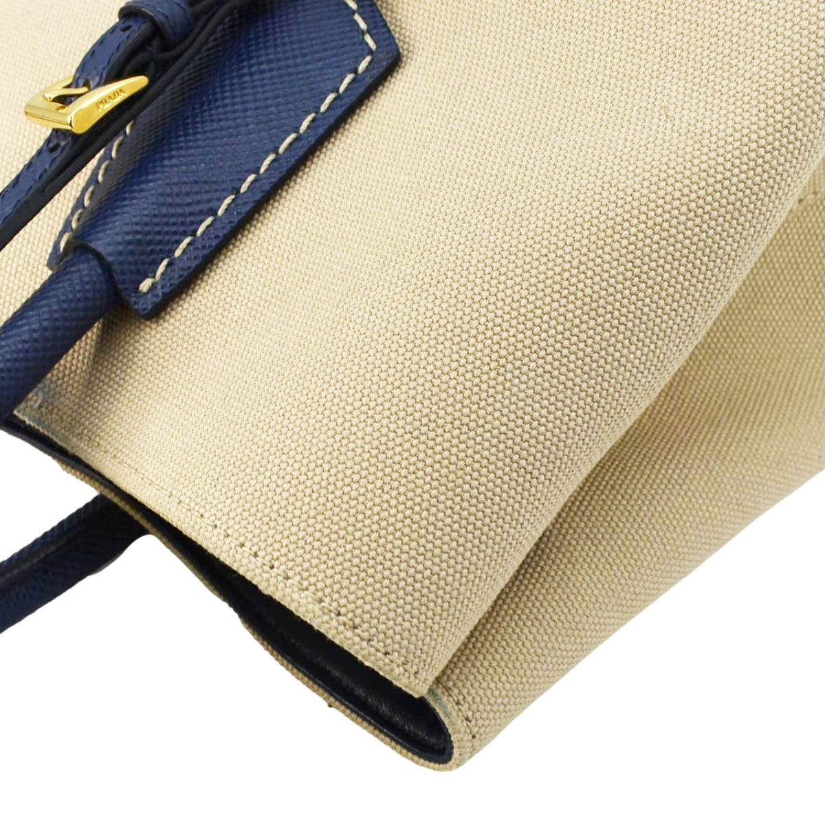 PRADA Double Handle Canvas Tote Shoulder Bag Beige