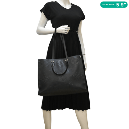 LOUIS VUITTON Onthego GM Monogram Empreinte Leather Tote Bag Black