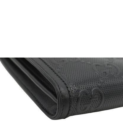 GUCCI GG Embossed Leather Messenger Bag Black 625782
