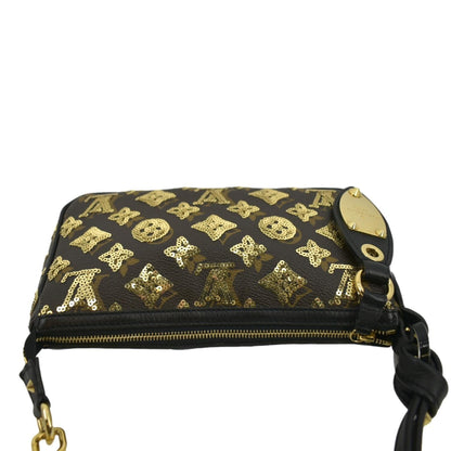 LOUIS VUITTON Mini Pochette Monogram Sequins Eclipse Accessoires Pouch Brown