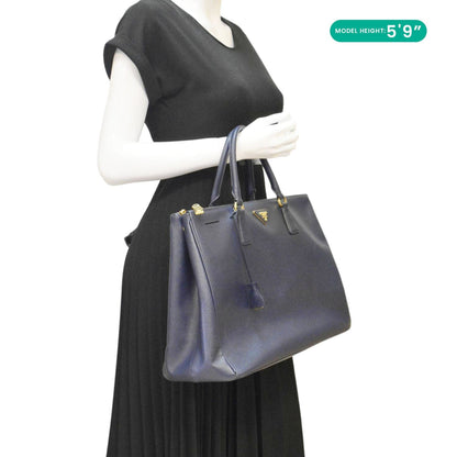 PRADA Galleria Double Zip Saffiano Leather Top Handle Tote Bag Blue