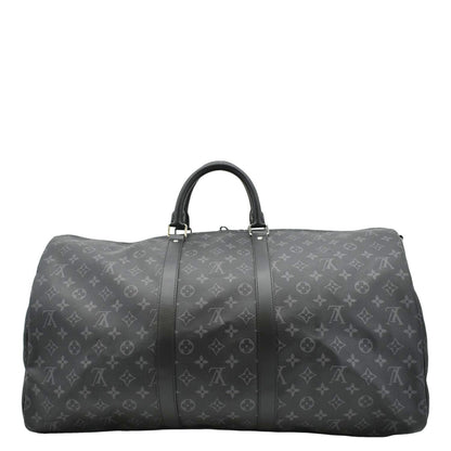 LOUIS VUITTON Keepall 55 Bandouliere Monogram Eclipse Travel Bag Black