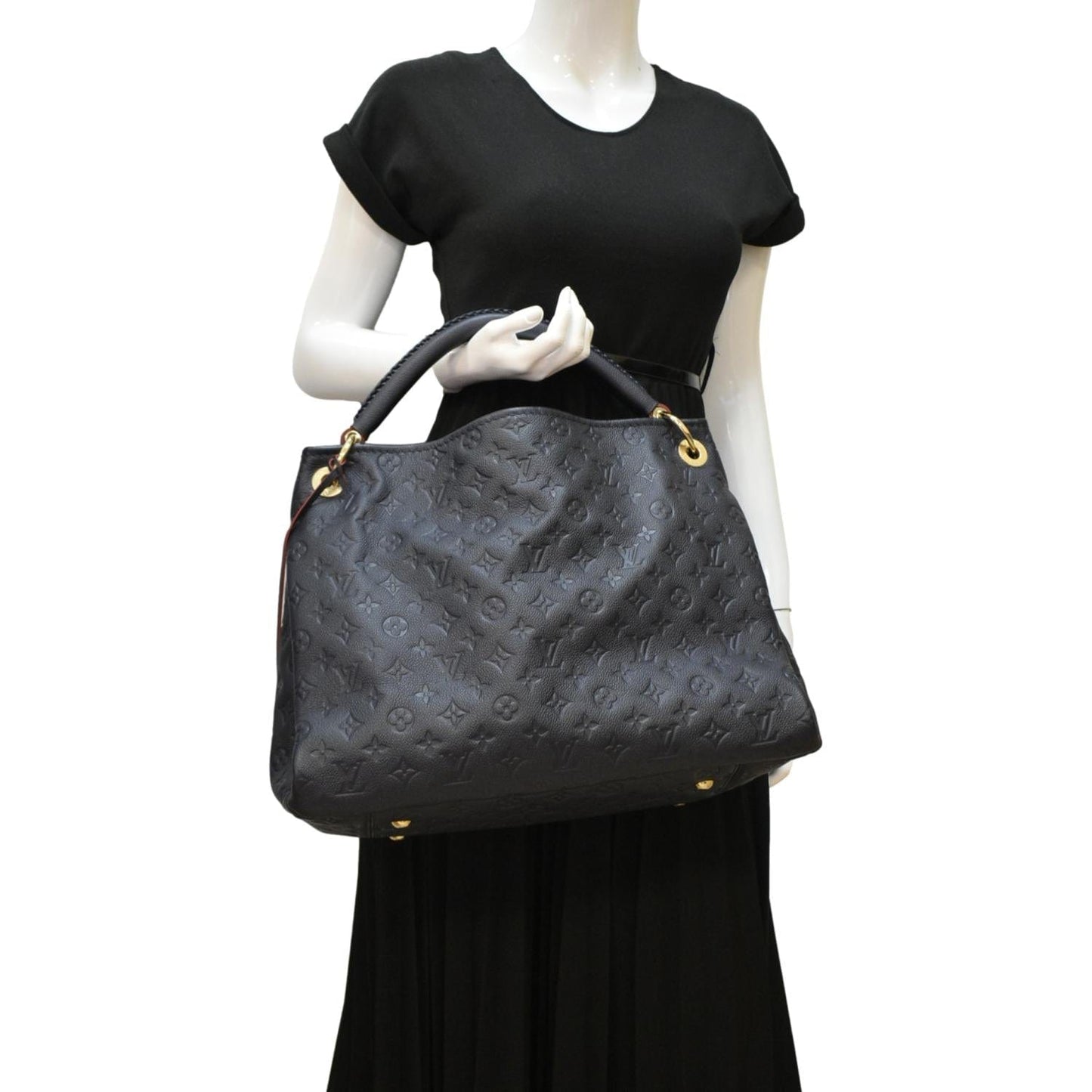 LOUIS VUITTON Artsy MM Monogram Empreinte Leather Shoulder Bag Navy Blue