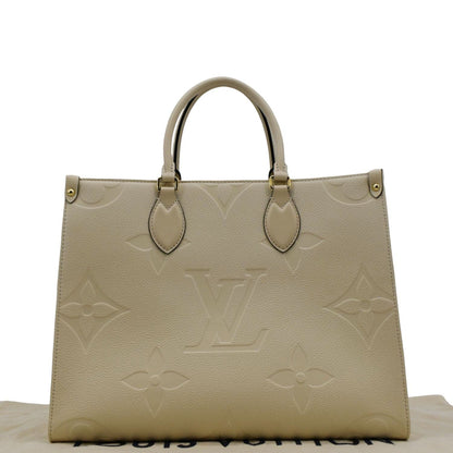 LOUIS VUITTON Onthego MM Monogram Empreinte Leather Tote Bag Cream