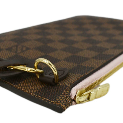 LOUIS VUITTON Neverfull Pochette Damier Ebene Wristlet Rose Ballerine
