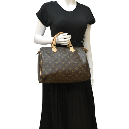 LOUIS VUITTON Speedy 30 Monogram Canvas Satchel Bag Brown