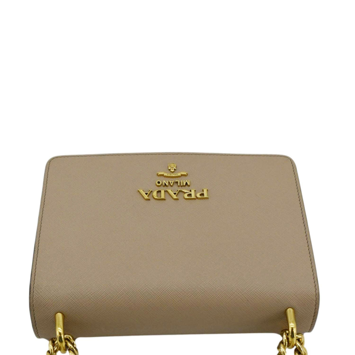 PRADA Soft Saffiano Leather Chain Crossbody Bag Beige