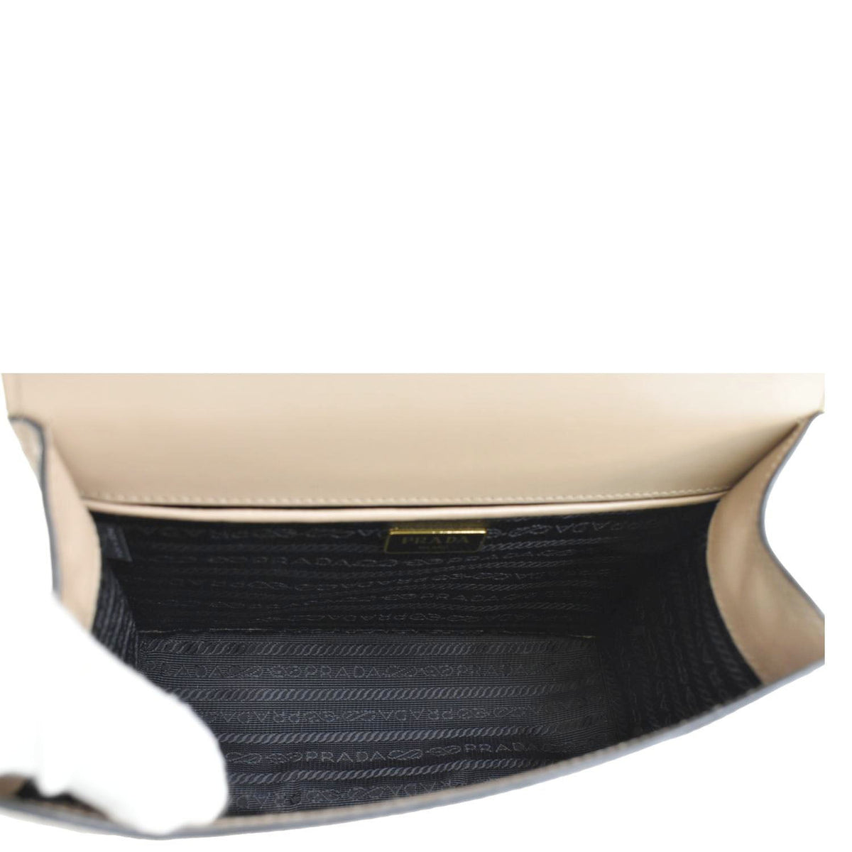 PRADA Soft Saffiano Leather Chain Crossbody Bag Beige