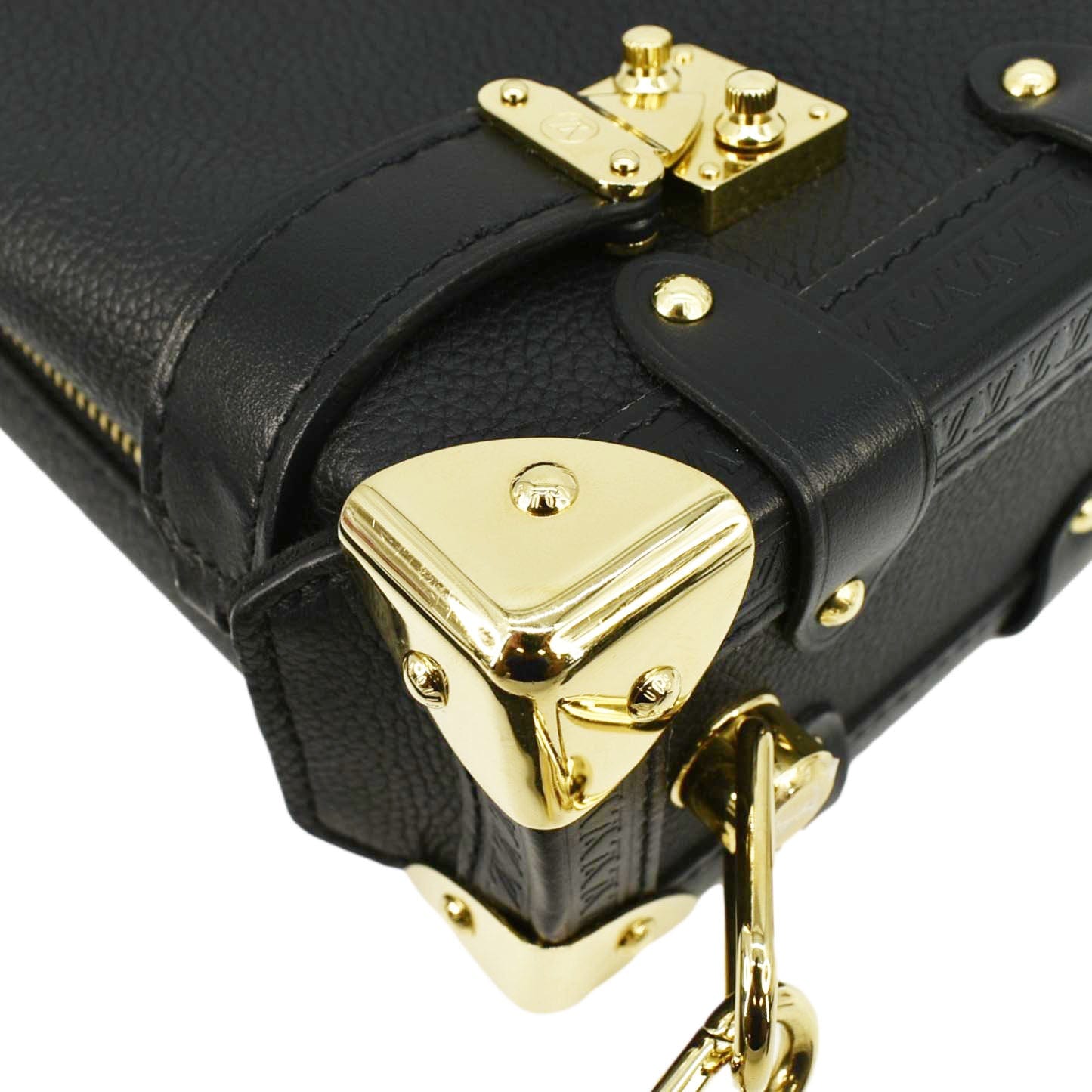 LOUIS VUITTON Side Trunk PM Grained Leather Tote Shoulder Bag Black