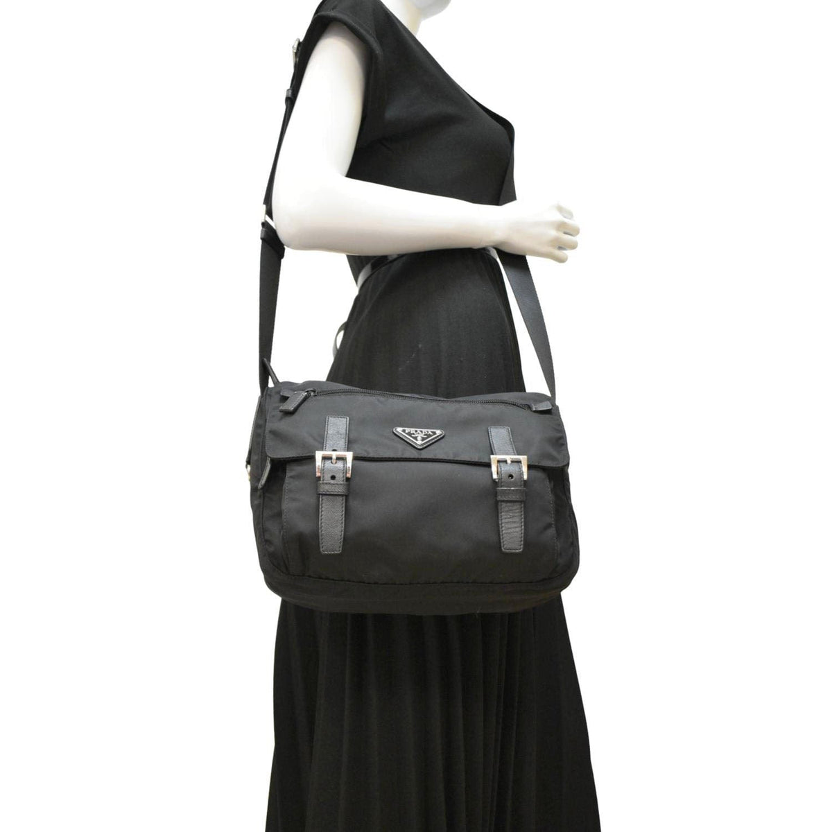 PRADA Vela Re-Edition Nylon Messenger Bag Black