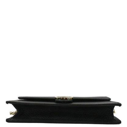 GUCCI GG Interlocking Pebbled Leather Crossbody Bag Black 615523