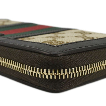 GUCCI Web Rania GG Canvas Zip Around Wallet Beige 353651