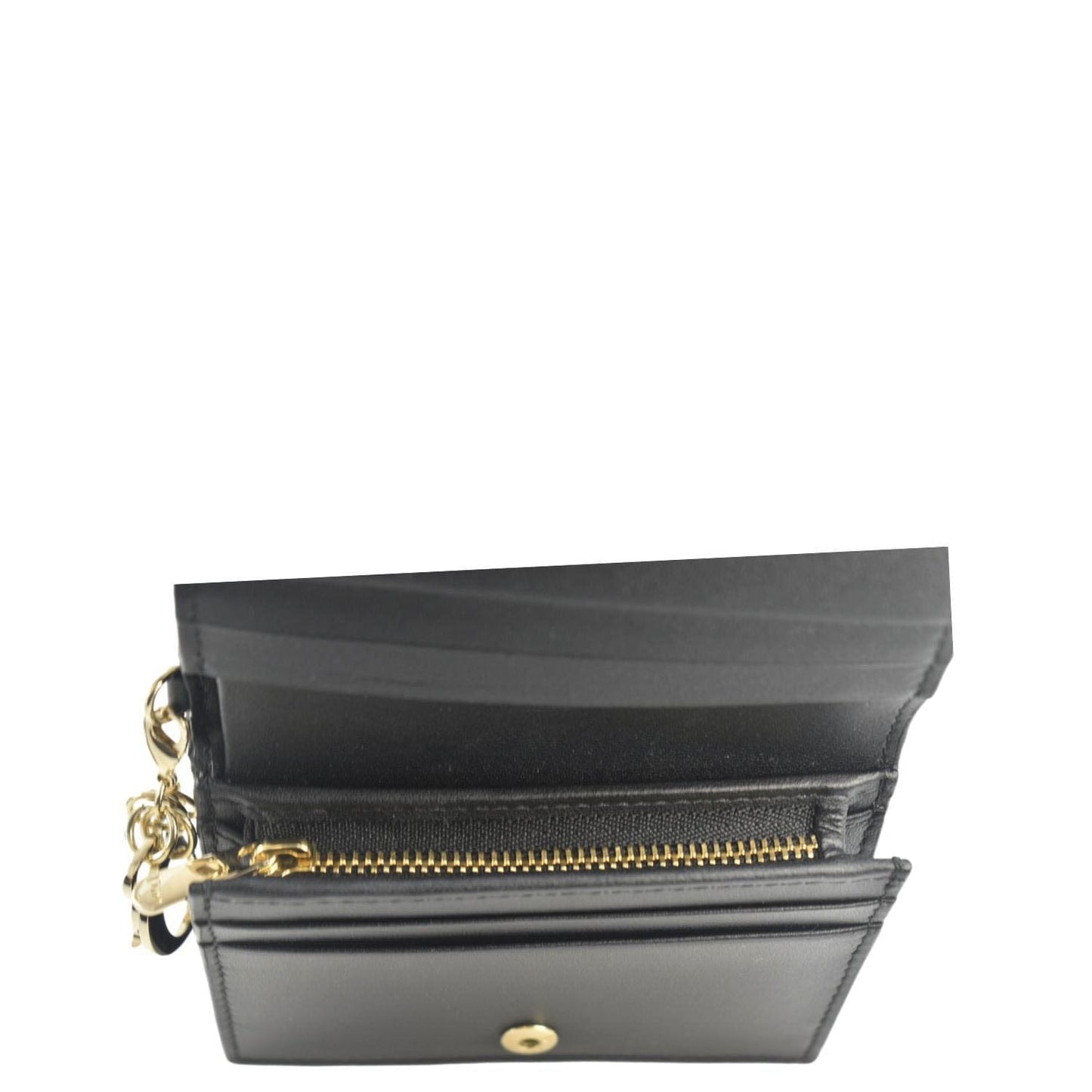 CHRISTIAN DIOR Lady Dior Gardenia Mini Cannage Lambskin Compact Wallet Black