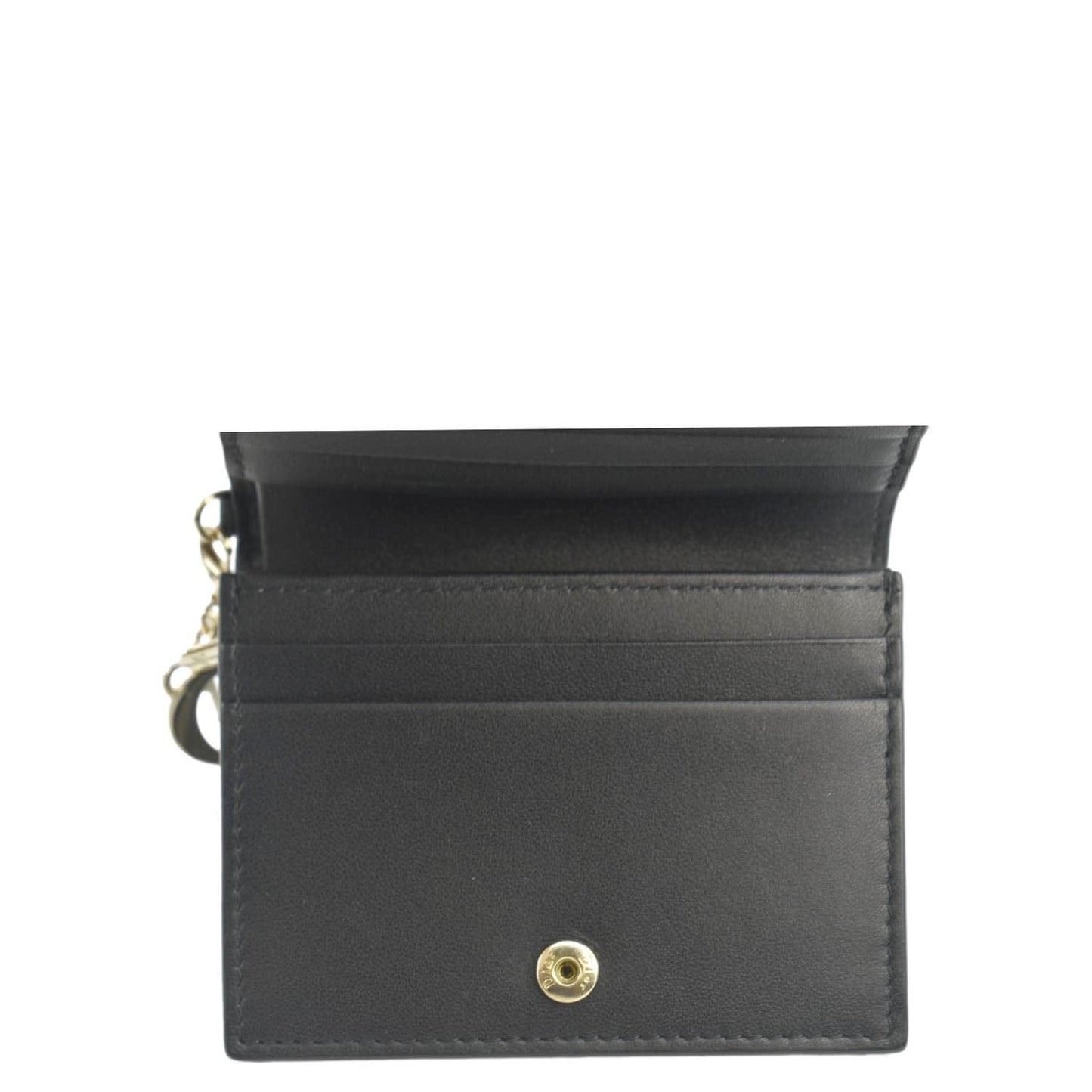 CHRISTIAN DIOR Lady Dior Gardenia Mini Cannage Lambskin Compact Wallet Black