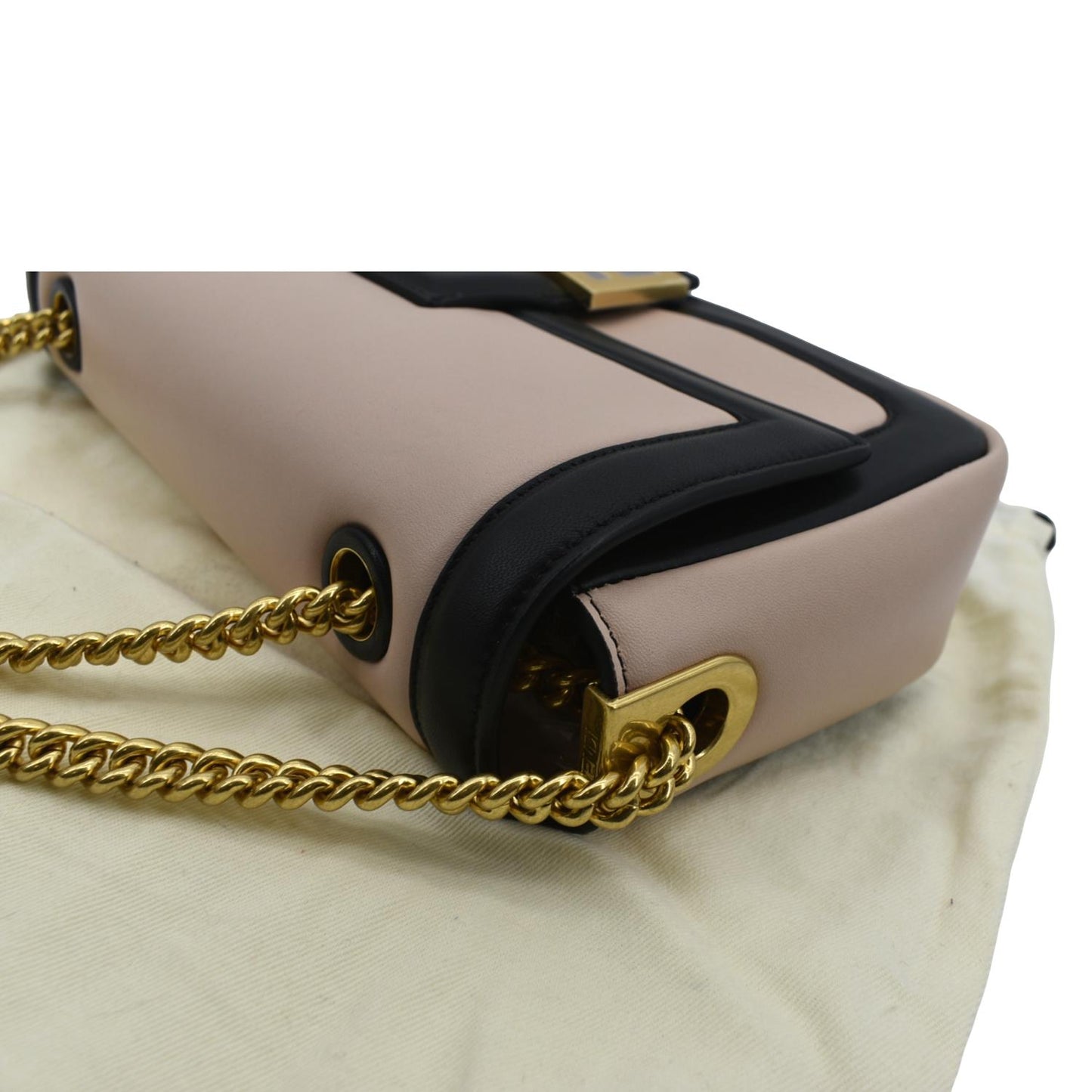 FENDI Baguette Medium Leather Chain Shoulder Bicolor Bag Pink