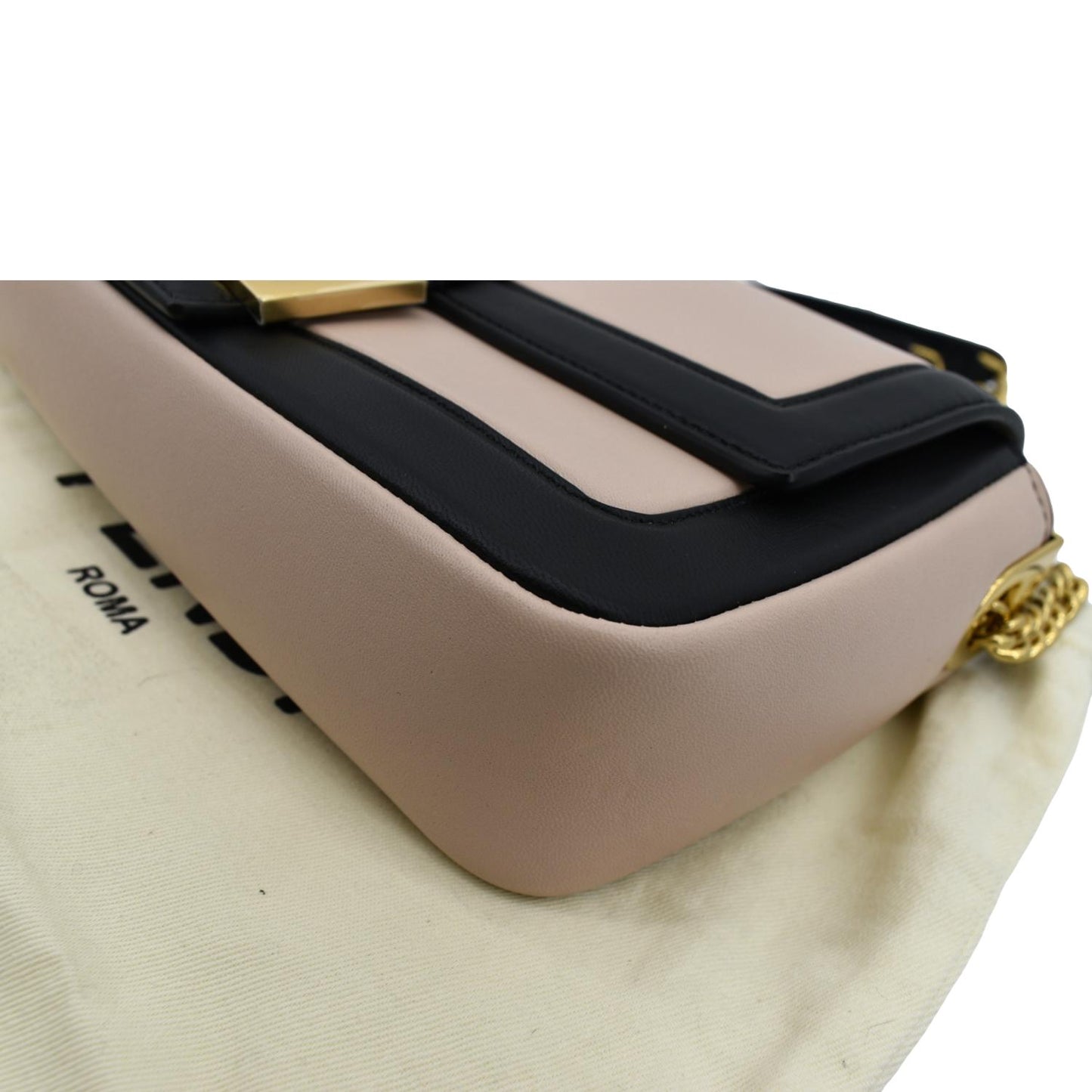 FENDI Baguette Medium Leather Chain Shoulder Bicolor Bag Pink