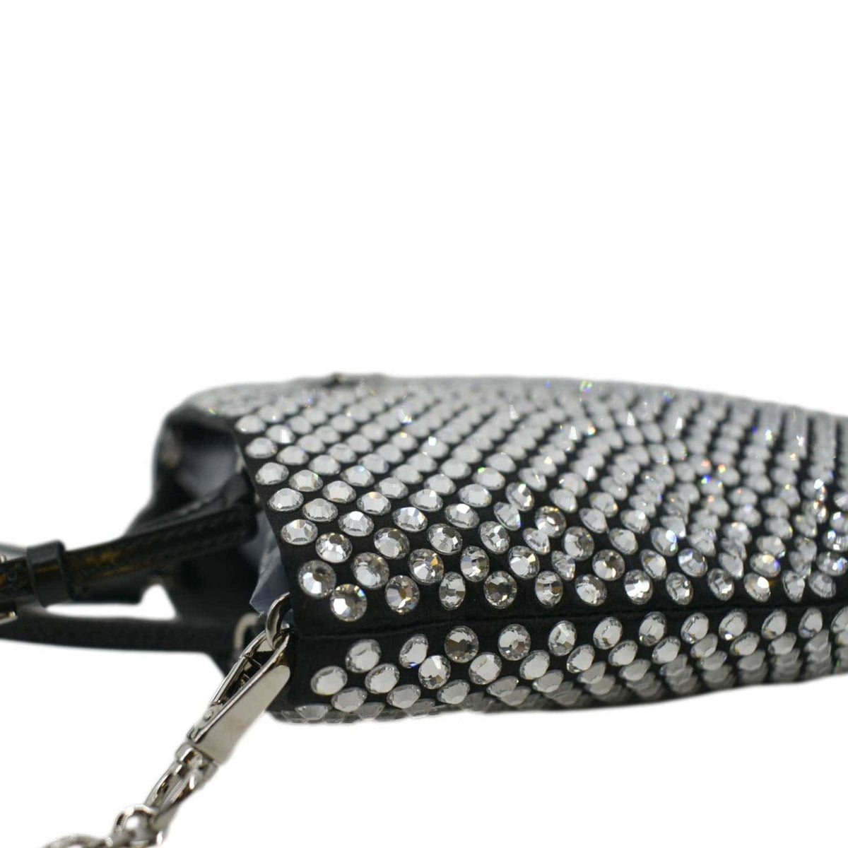 PRADA Chain Flat Mini Crystal Embellished Satin Tote Bag Silver
