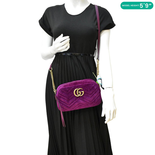 GUCCI GG Marmont Small Matelasse Velvet Chain Shoulder Bag Purple 447632