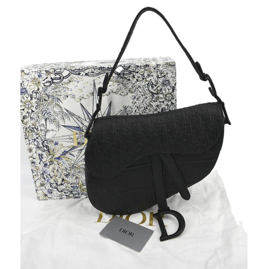 CHRISTIAN DIOR Saddle Oblique Embossed Calfskin Satchel Bag Black